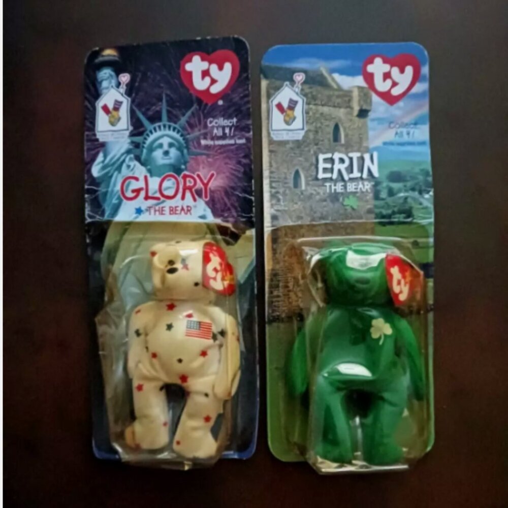 2 TY Beanie Babies 1999 McDonalds Happy Meal Toy GLORY The Bear & Erin The Bear